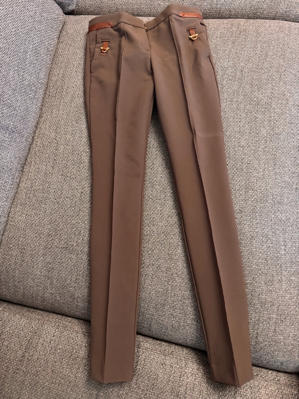 Massimo Dutti Brown Skinny Dress Pants with Leather Trim NWOT